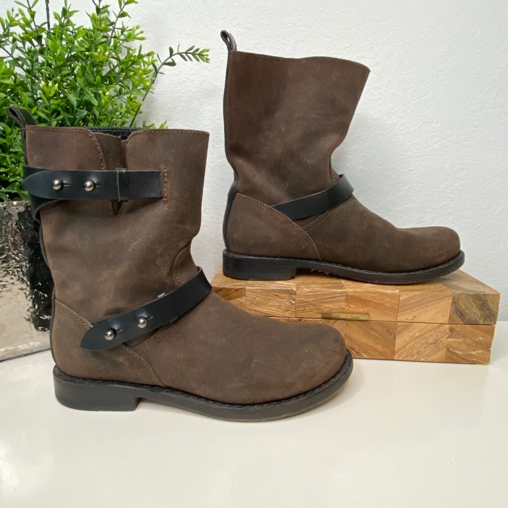 Rag & Bone Waxed Calfskin Suede‎ Moto Boots Brown Size 37 EU/7 US